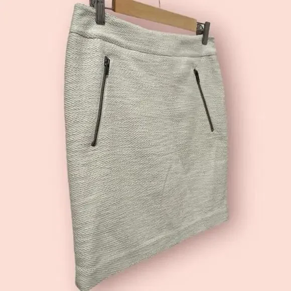 Ann Taylor Women's Ivory Cotton Mini Pencil Zipper Detailed Career Skirt Size 2 - Picture 6 of 12